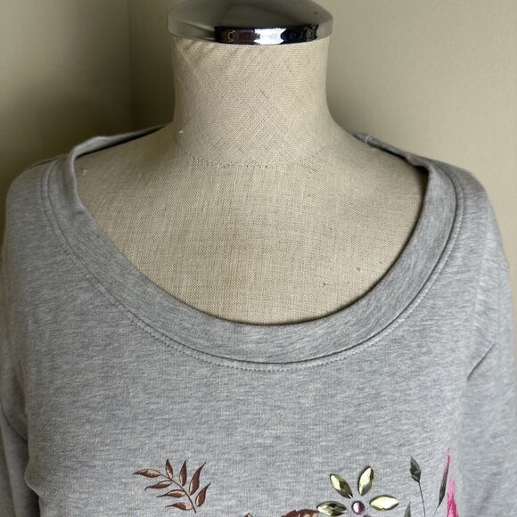 Denim & Co. Cotton Pullover Top with Colorful Rhinestone Embellishing Floral XL - Picture 3 of 8